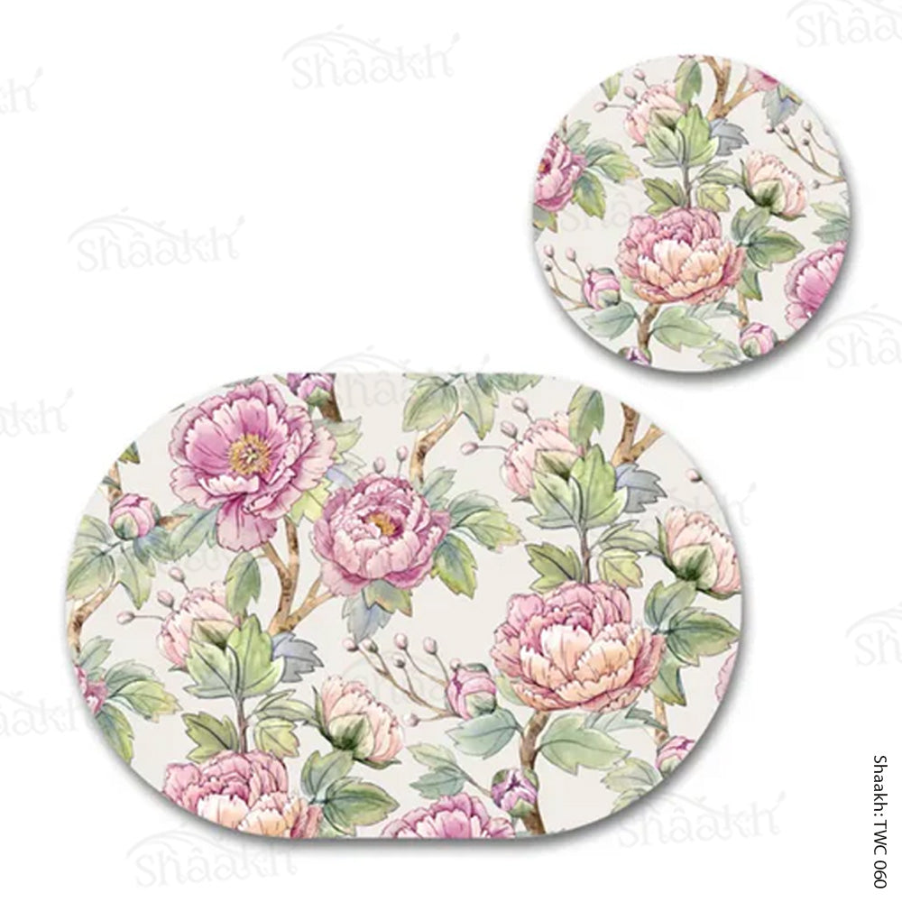 Oriental Peonies Coordinated Mats & Trivets Set | TWC 060 (8 Mats, 4 Trivets)
