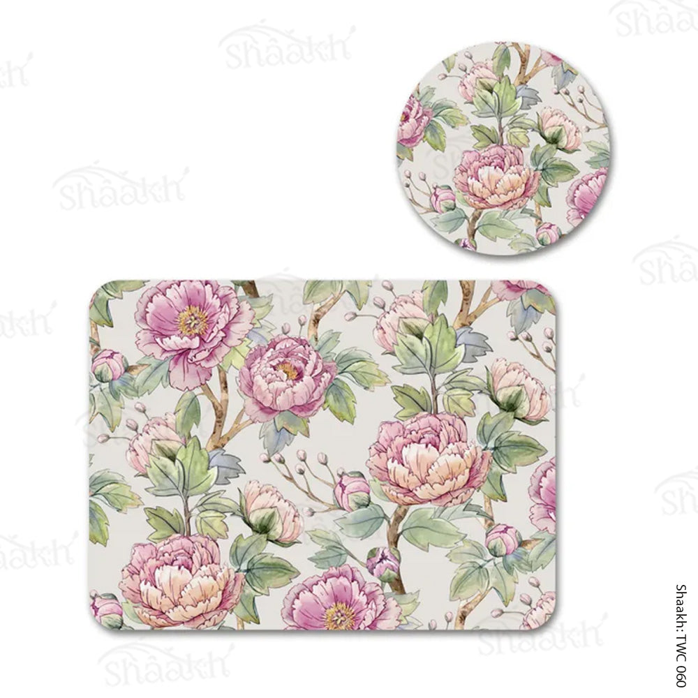Oriental Peonies Coordinated Mats & Trivets Set | TWC 060 (8 Mats, 4 Trivets)