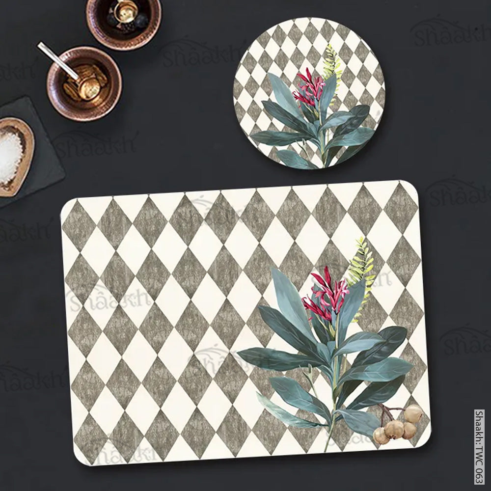 Sage Leaves (Ash Grey) Coordinated Mats & Trivets Set | TWC 063 (8 Mats, 4 Trivets)