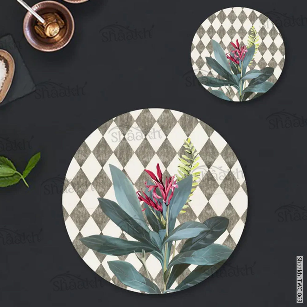 Sage Leaves (Ash Grey) Coordinated Mats & Trivets Set | TWC 063 (8 Mats, 4 Trivets)