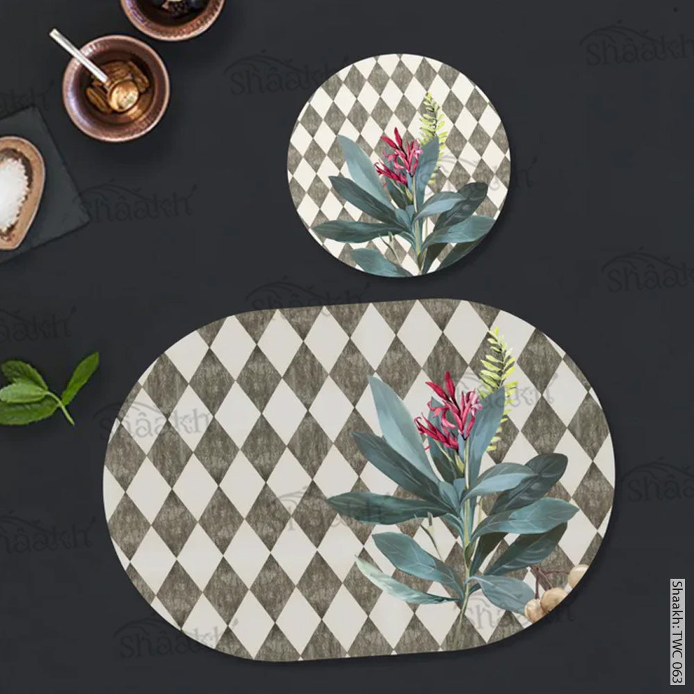 Sage Leaves (Ash Grey) Coordinated Mats & Trivets Set | TWC 063 (8 Mats, 4 Trivets)