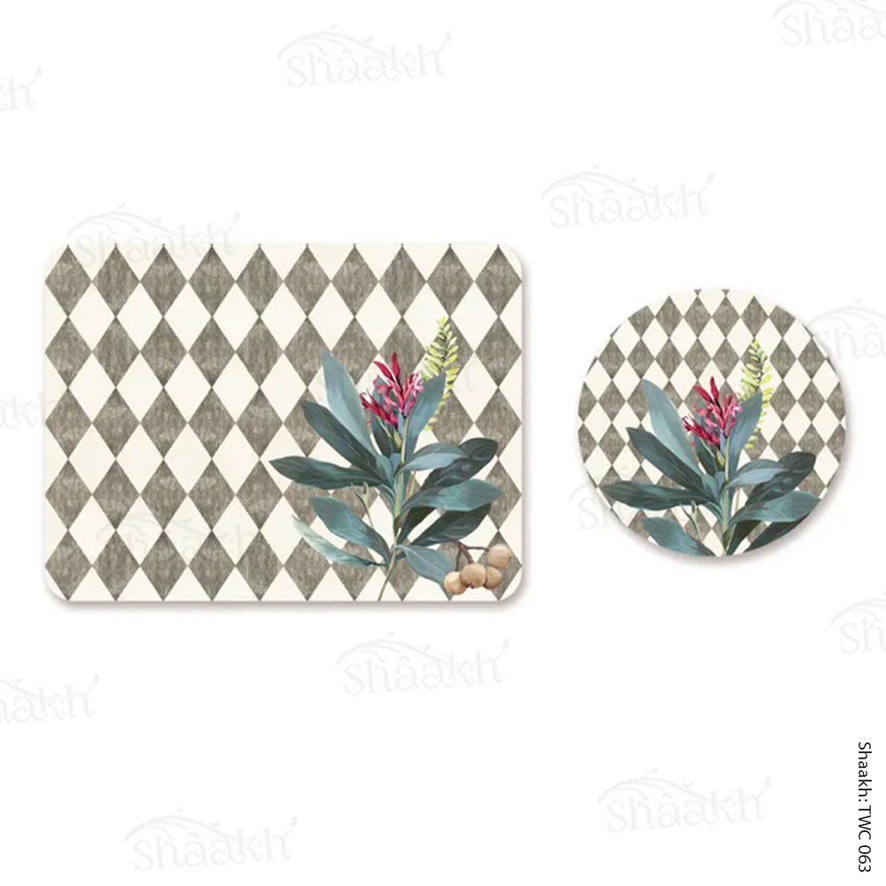 Sage Leaves (Ash Grey) Coordinated Mats & Trivets Set | TWC 063 (8 Mats, 4 Trivets)