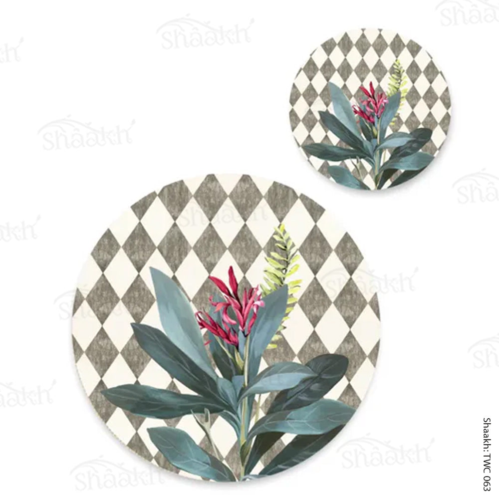 Sage Leaves (Ash Grey) Coordinated Mats & Trivets Set | TWC 063 (8 Mats, 4 Trivets)