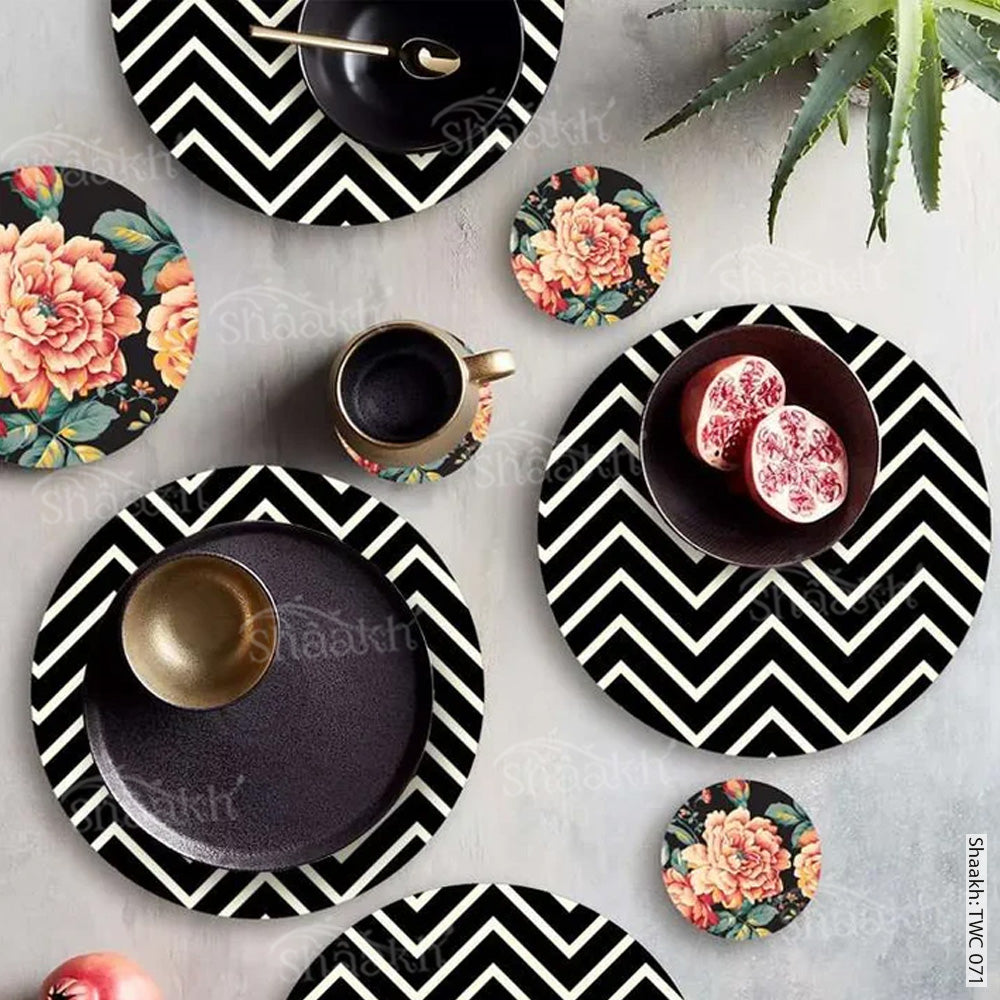 Black and white Chevron Coordinated Mats & Trivets Set | TWC 071 ( 8 Mats, 4 Trivets )
