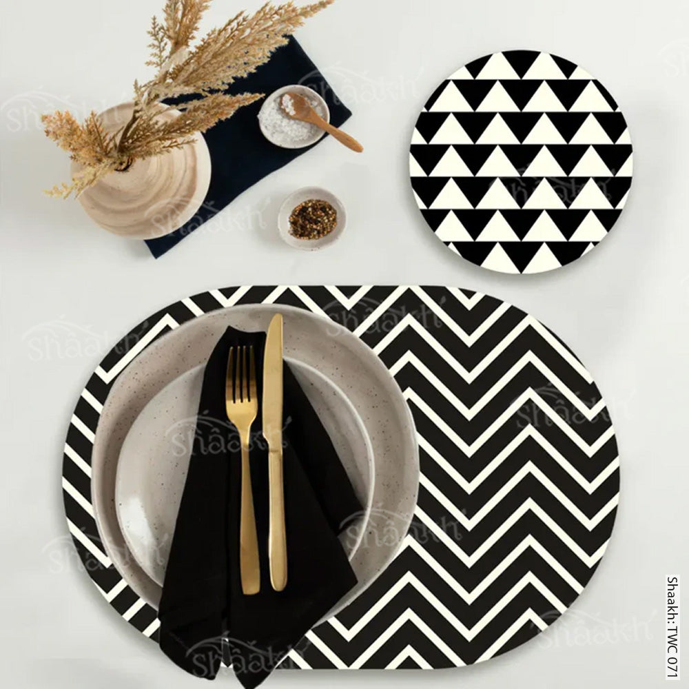 Black and white Chevron Coordinated Mats & Trivets Set | TWC 071 ( 8 Mats, 4 Trivets )