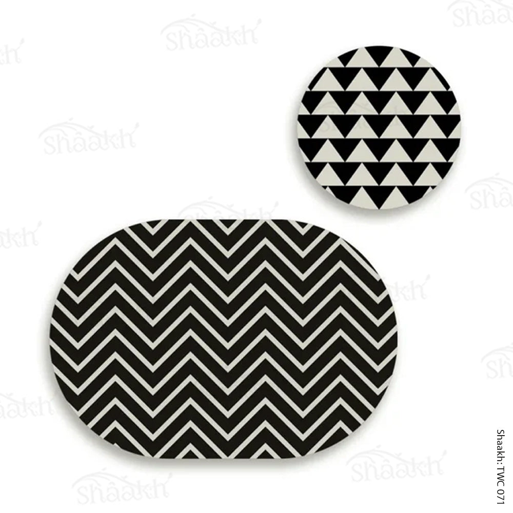Black and white Chevron Coordinated Mats & Trivets Set | TWC 071 ( 8 Mats, 4 Trivets )