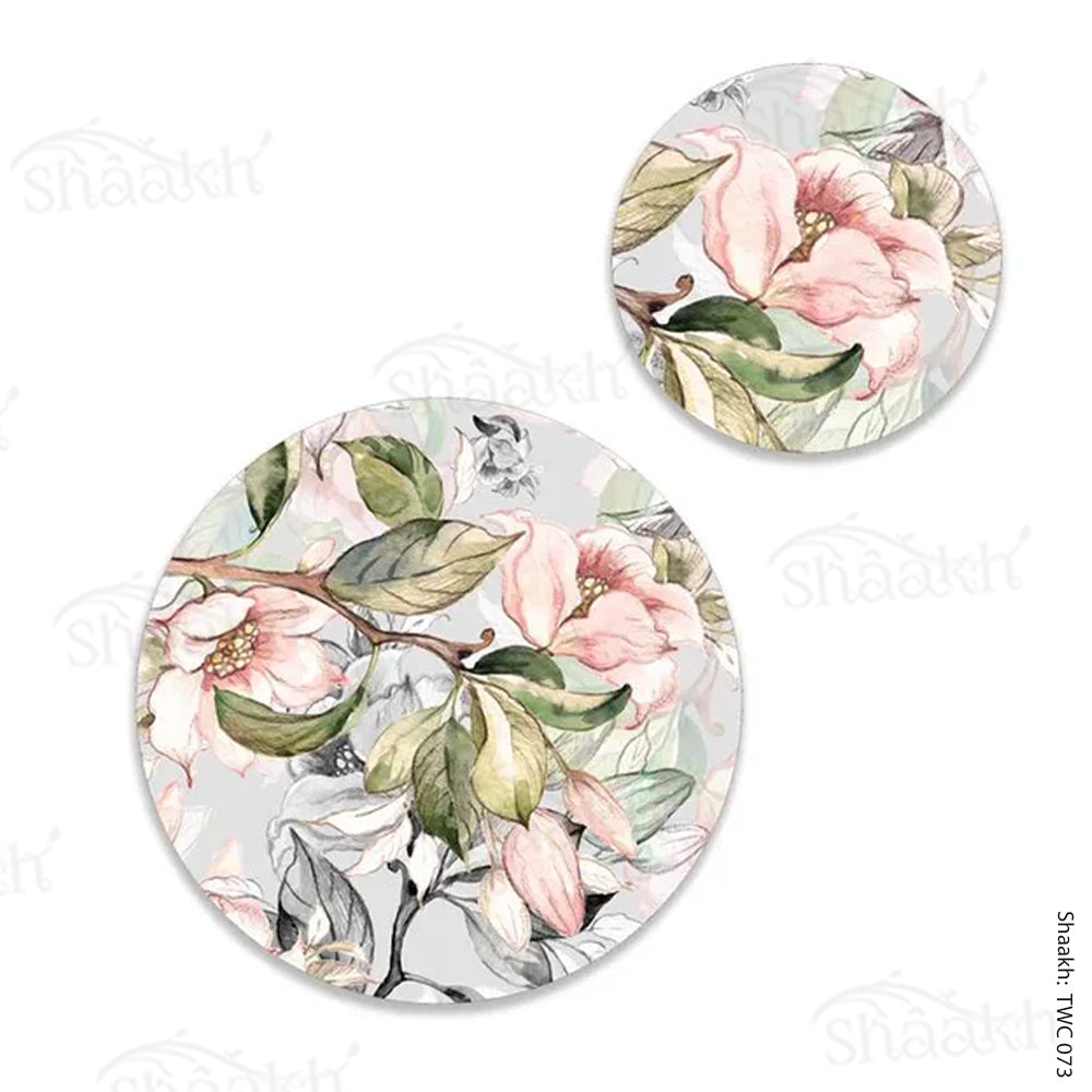 Spring branches on pale blue background Coordinated Mats & Trivets Set | TWC 073 ( 8 Mats, 4 Trivets )