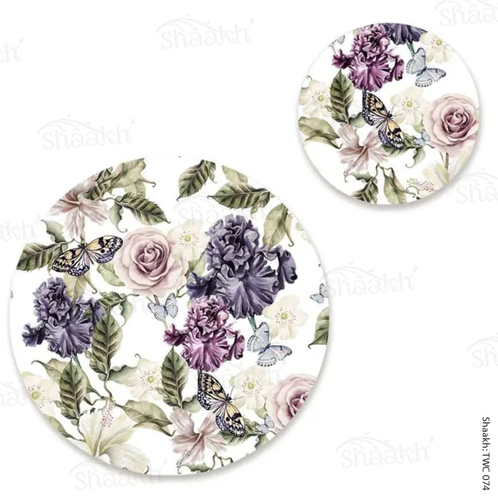 Iris and hibiscus flowers Coordinated Mats & Trivets Set | TWC 074 (8 Mats, 4 Trivets)
