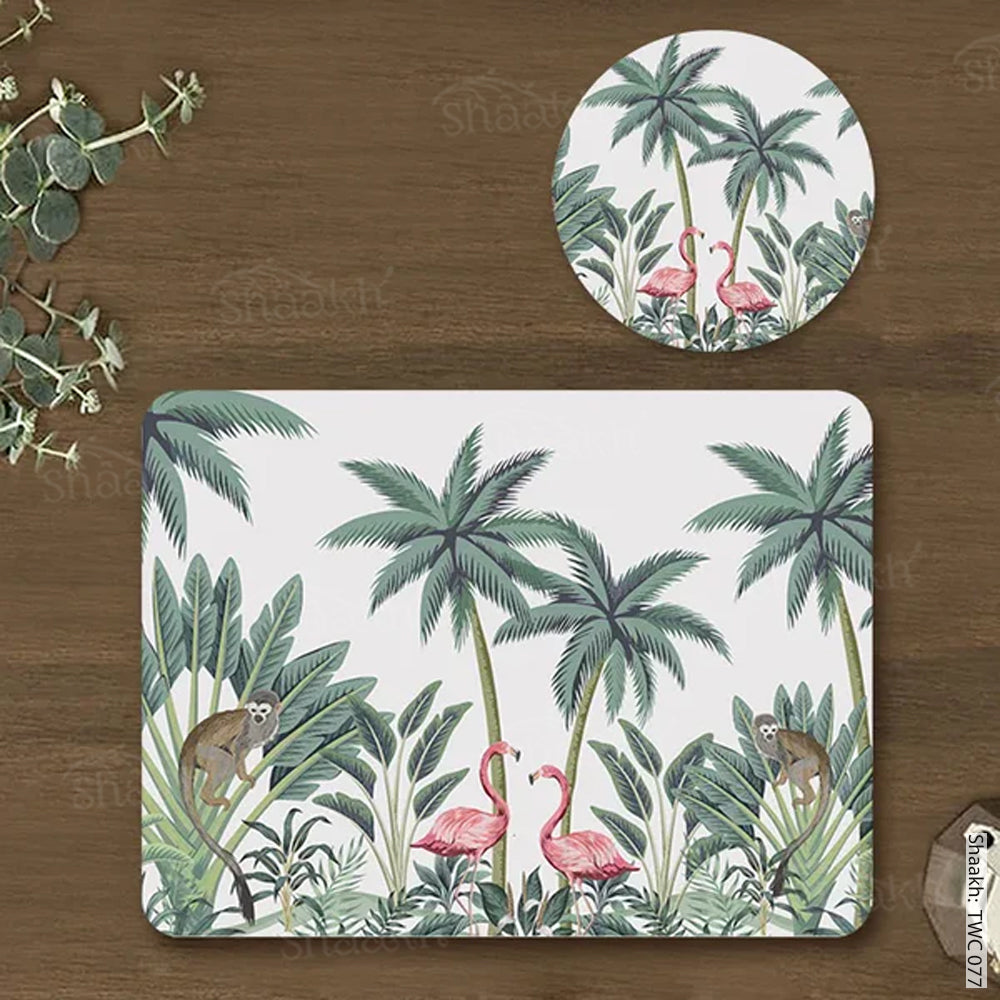 Vintage Palm tree and Flamingo Coordinated Mats & Trivets Set | TWC 077 ( 8 Mats, 4 Trivets )