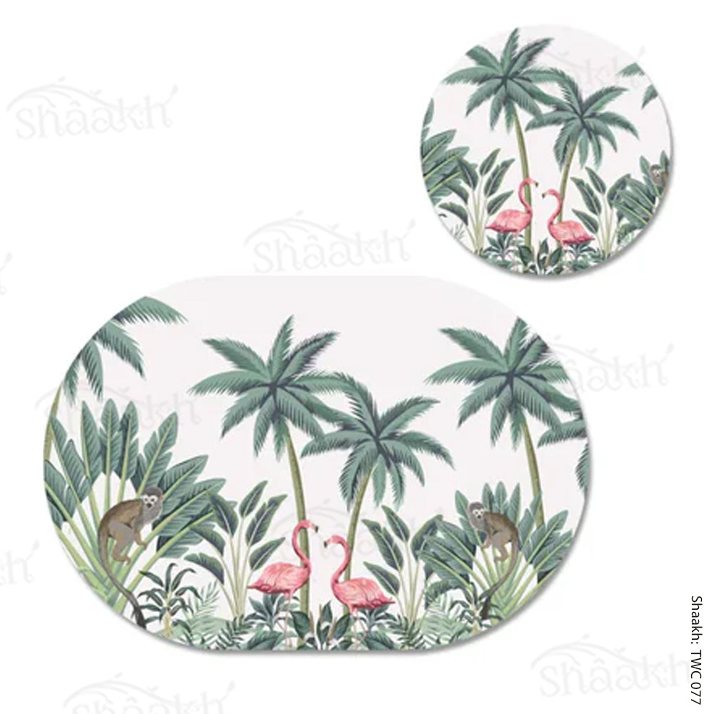 Vintage Palm tree and Flamingo Coordinated Mats & Trivets Set | TWC 077 ( 8 Mats, 4 Trivets )
