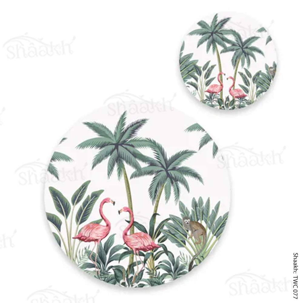 Vintage Palm tree and Flamingo Coordinated Mats & Trivets Set | TWC 077 ( 8 Mats, 4 Trivets )
