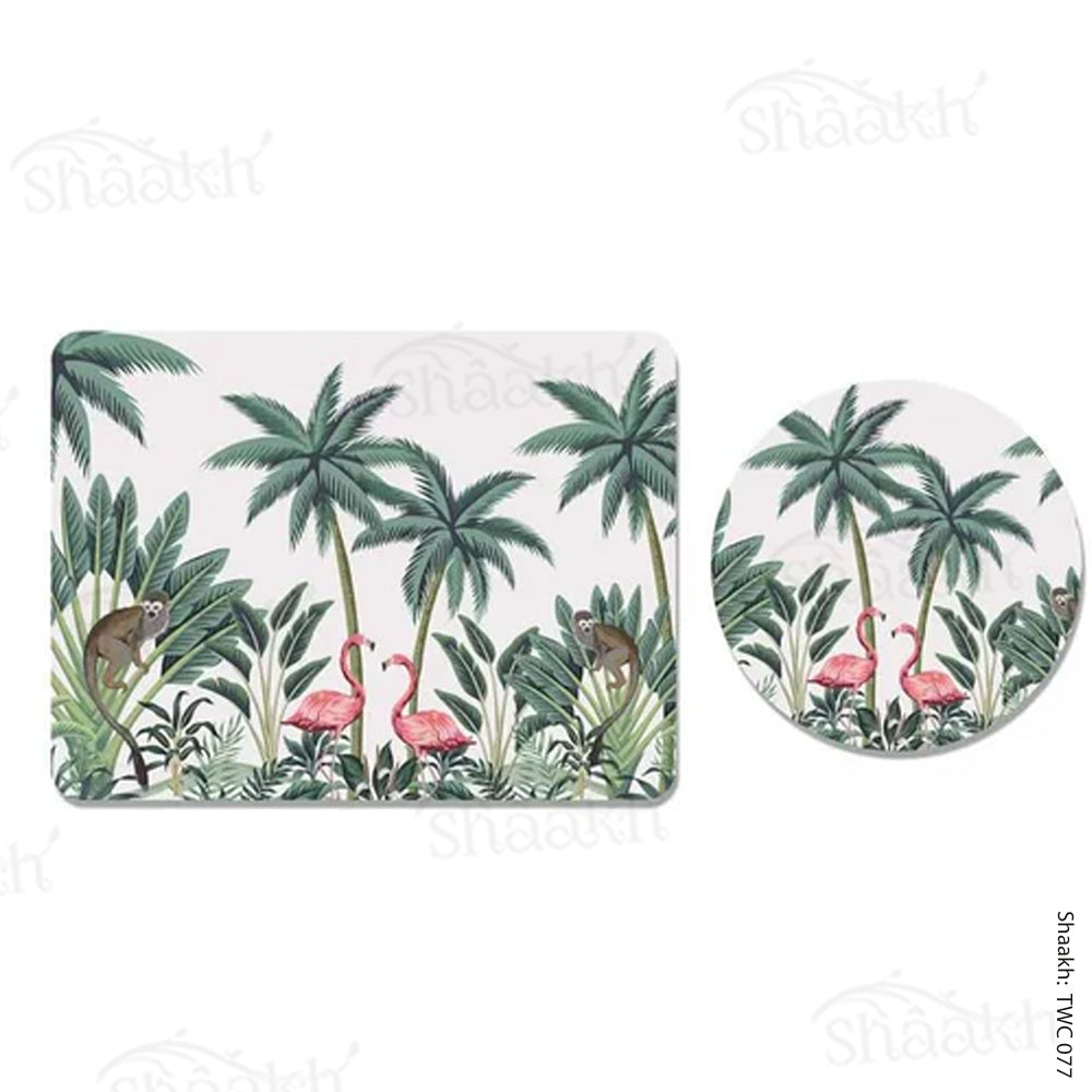 Vintage Palm tree and Flamingo Coordinated Mats & Trivets Set | TWC 077 ( 8 Mats, 4 Trivets )