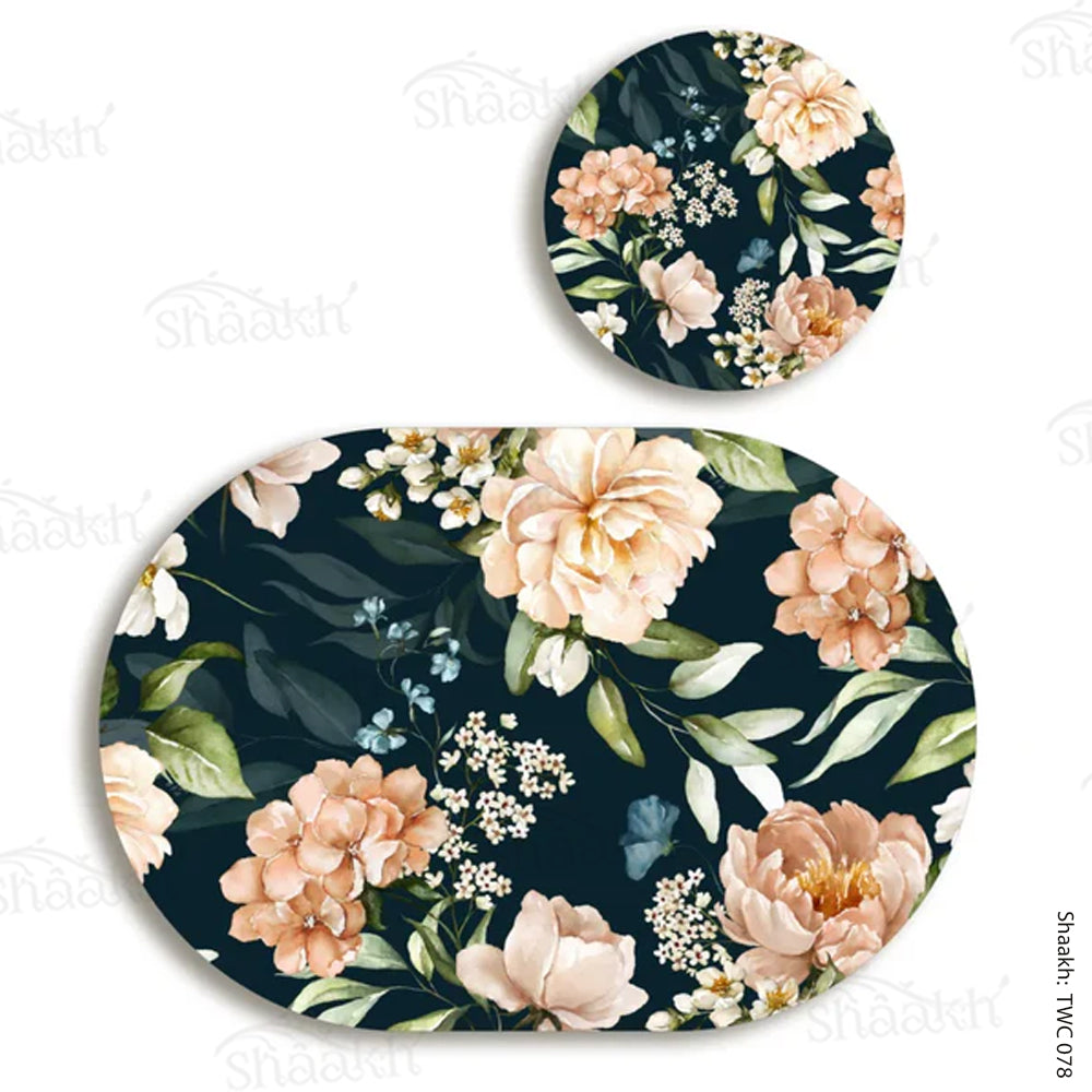 “Midnight Blossoms” Coordinated Mats & Trivets Set | TWC 078 (8 Mats,4 Trivets)