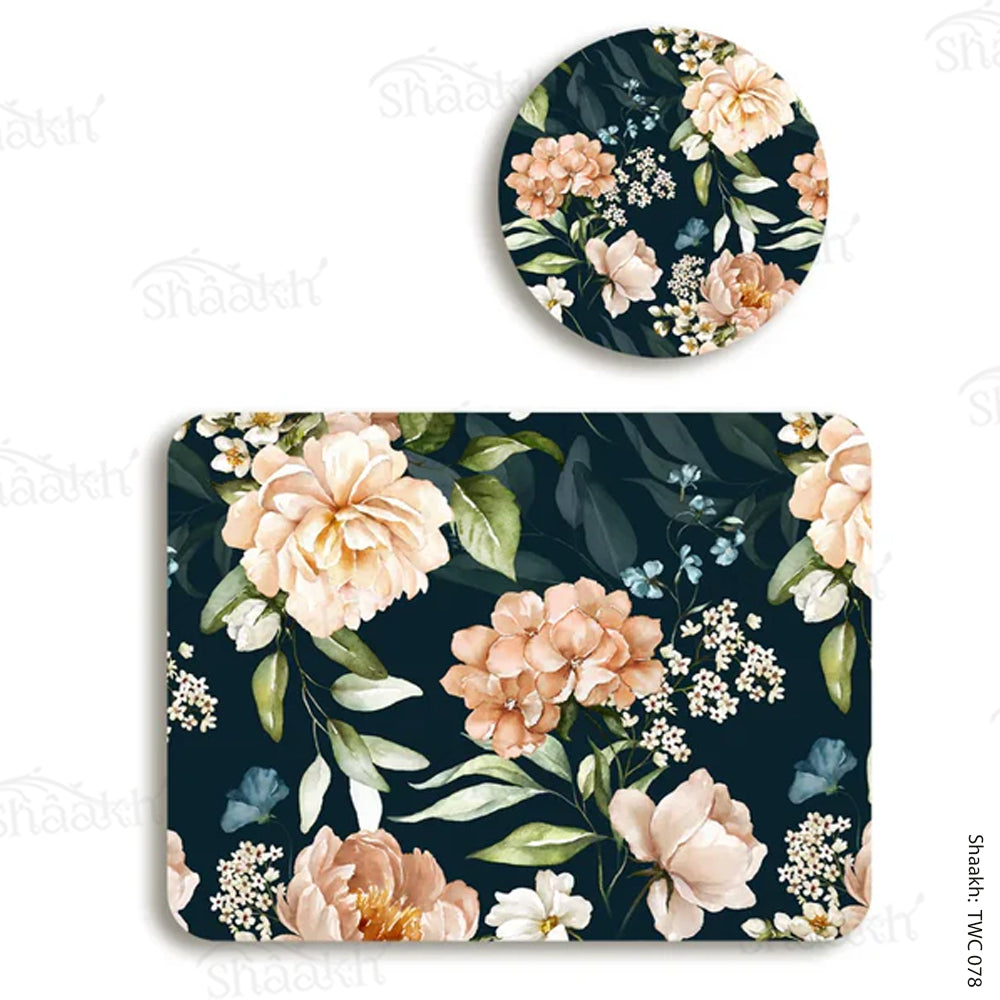 “Midnight Blossoms” Coordinated Mats & Trivets Set | TWC 078 (8 Mats,4 Trivets)