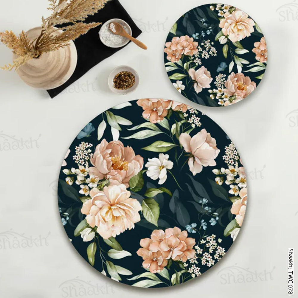 “Midnight Blossoms” Coordinated Mats & Trivets Set | TWC 078 (8 Mats,4 Trivets)