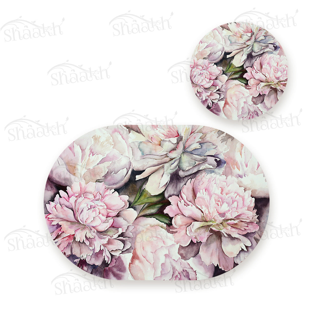 Watercolor Peonies Coordinated Set | TWC 091 (8 Mats, 4 Trivets)