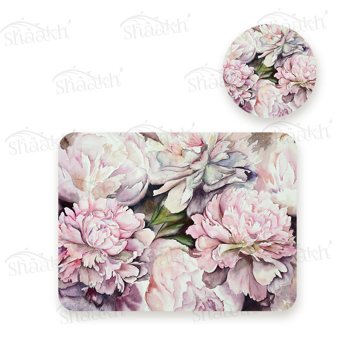 Watercolor Peonies Coordinated Set | TWC 091 (8 Mats, 4 Trivets)