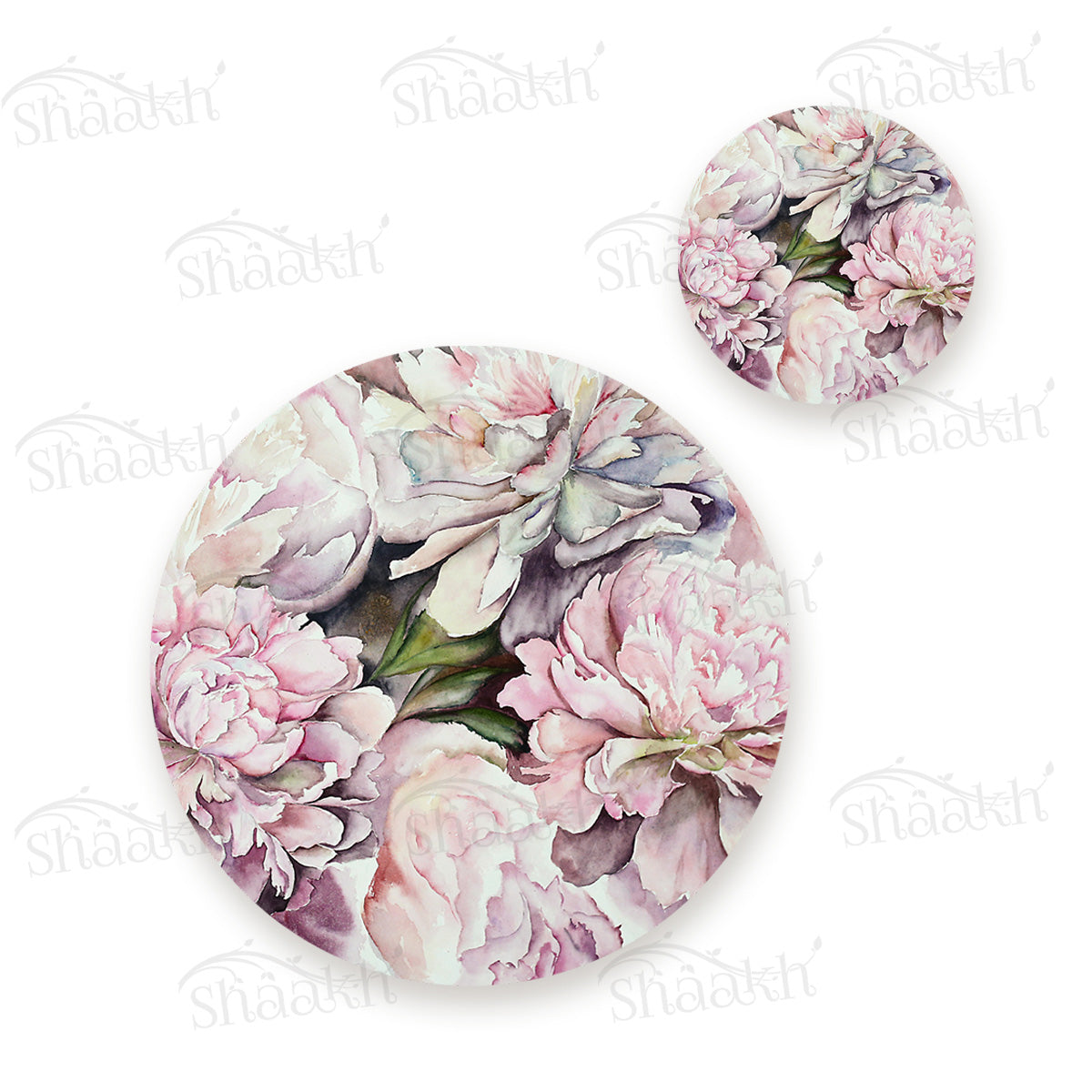 Watercolor Peonies Coordinated Set | TWC 091 (8 Mats, 4 Trivets)