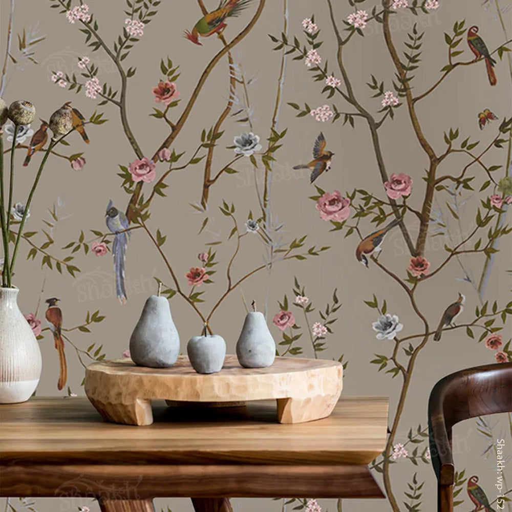 Birds of paradise Wallpaper (Beige) | WP 152