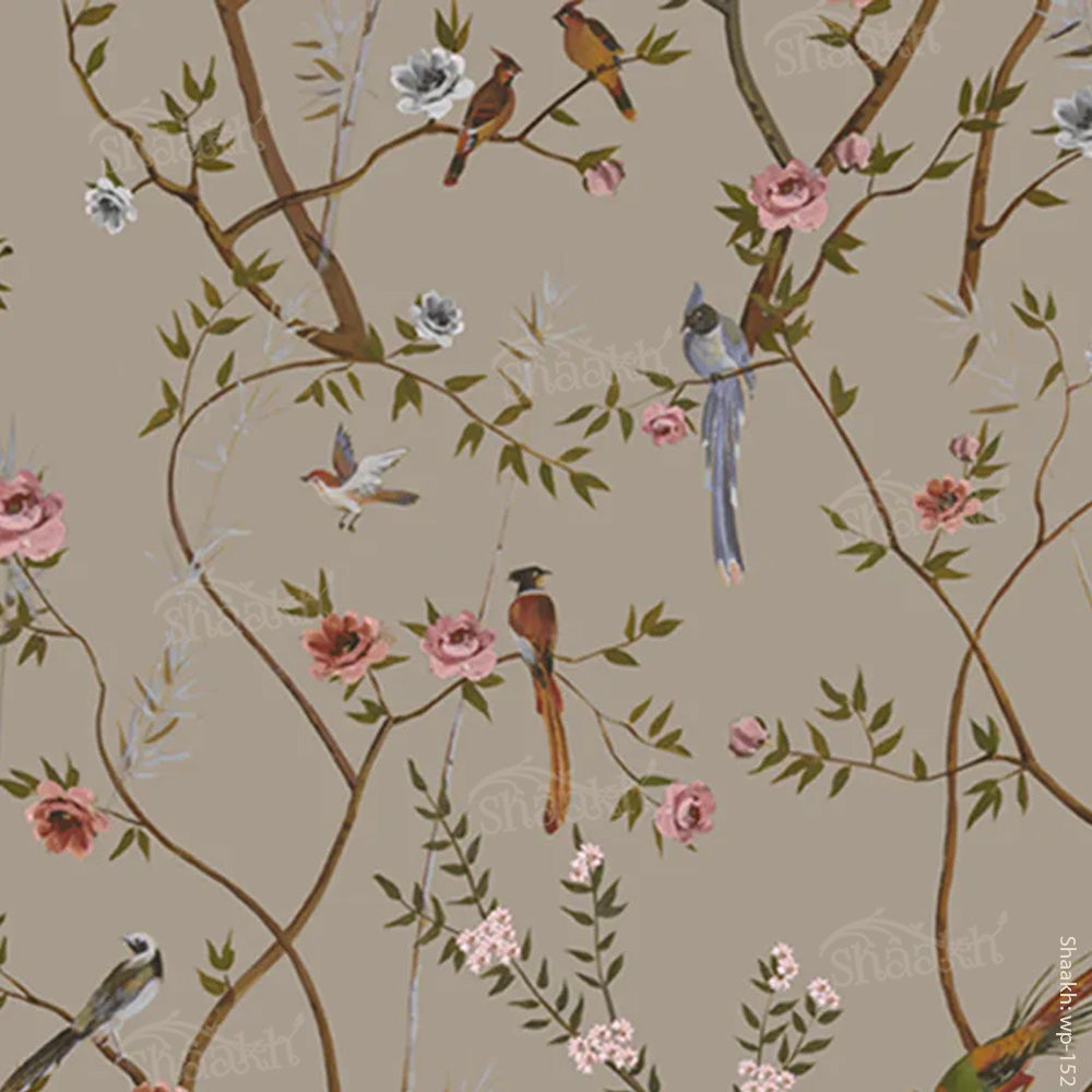 Birds of paradise Wallpaper (Beige) | WP 152