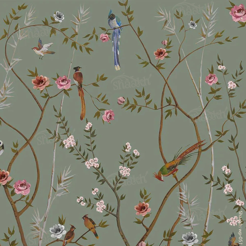 Birds of paradise Wallpaper (Sage Green) | WP 051