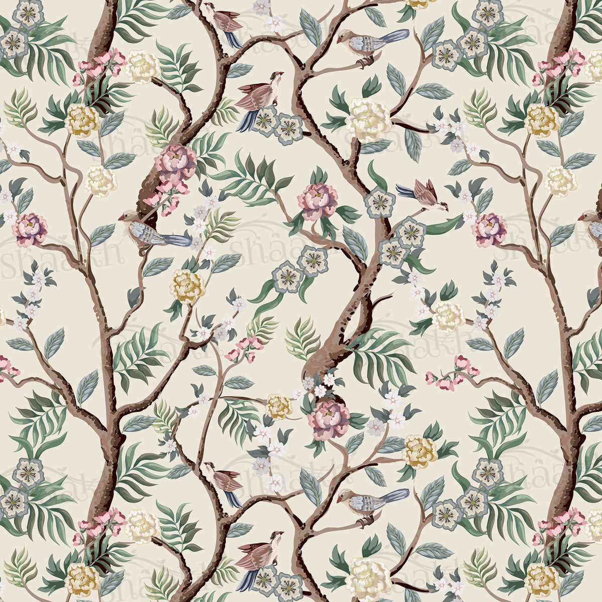 Oriental Birds and Flowers Wallpaper | WP 140