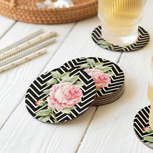 “Rose with Chevron Background” Coasters | CT 1085