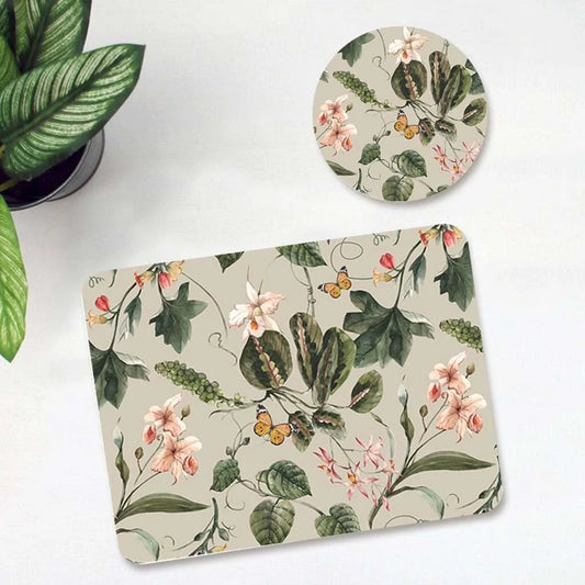 Exotic tropical orchids and green leaves Coordinated Mats & Trivets Set | TWC 034 ( 8 Mats, 4 Trivets )