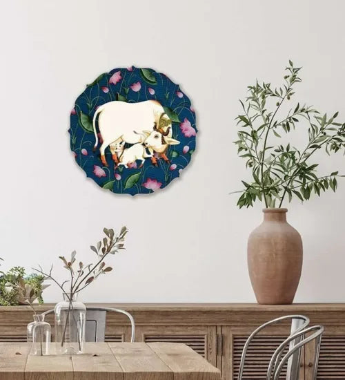Kamdhenu cow With her calf wall plate | RWA 073