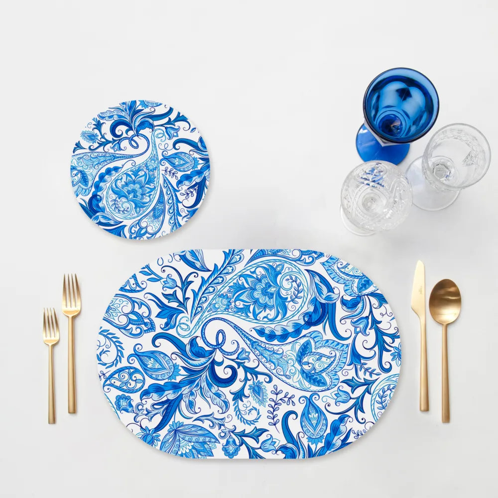 Blue Paisley Coordinated Mats & Trivets Set | TWC 005 ( 8 Mats, 4 Trivets )