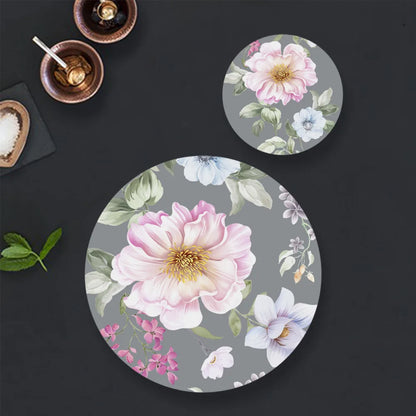 Watercolor Flowers, leaves and buds Coordinated Mats & Trivets Set | TWC 026 ( 8 Mats, 4 Trivets )