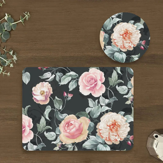 Gorgeous watercolour roses In full bloom Coordinated Mats & Trivets Set | TWC 050 ( 8 Mats, 4 Trivets )