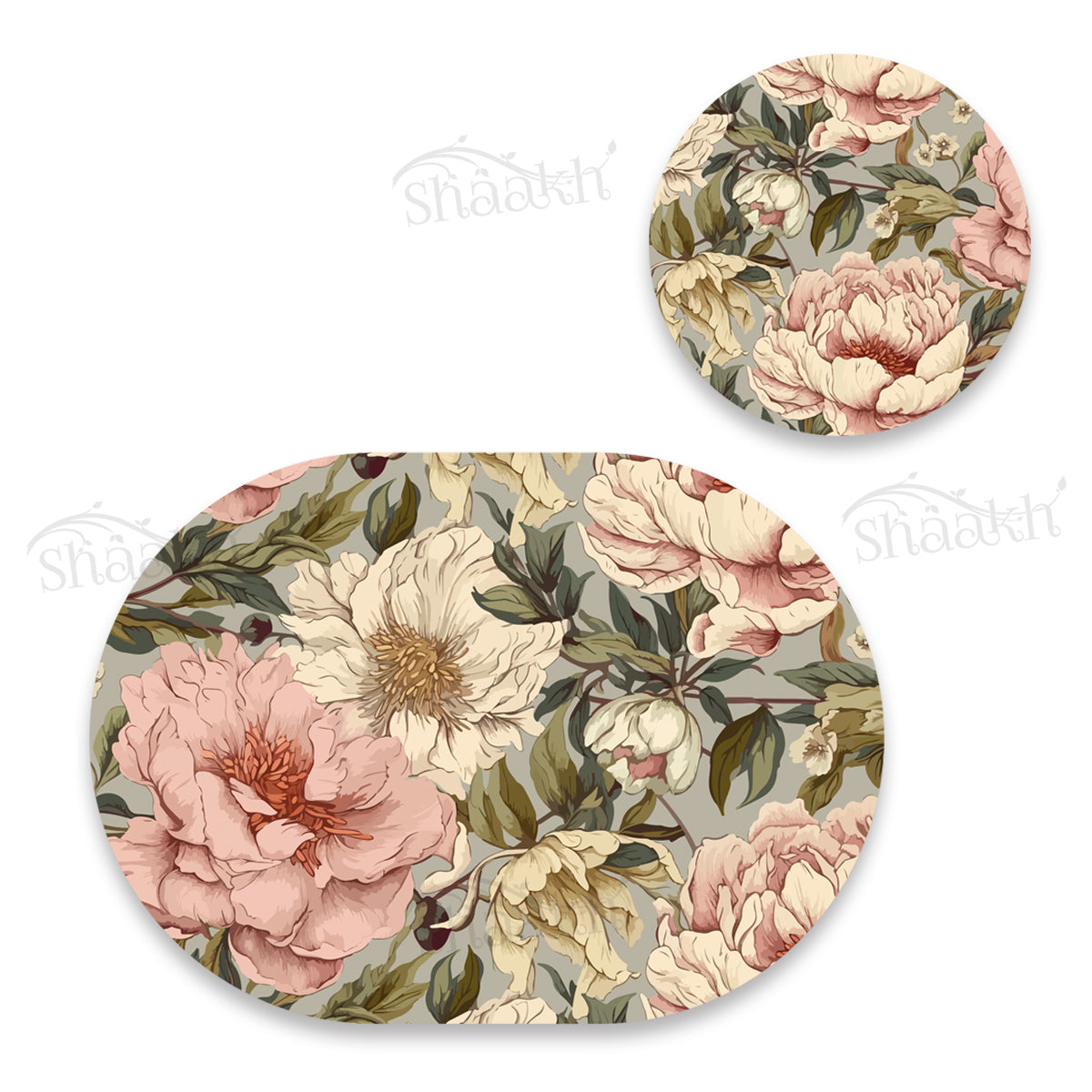 Peonies Elegance Coordinated Set | TWC 094 (8 Mats, 4 Trivets)
