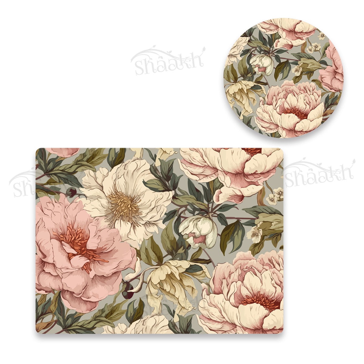 Peonies Elegance Coordinated Set | TWC 094 (8 Mats, 4 Trivets)