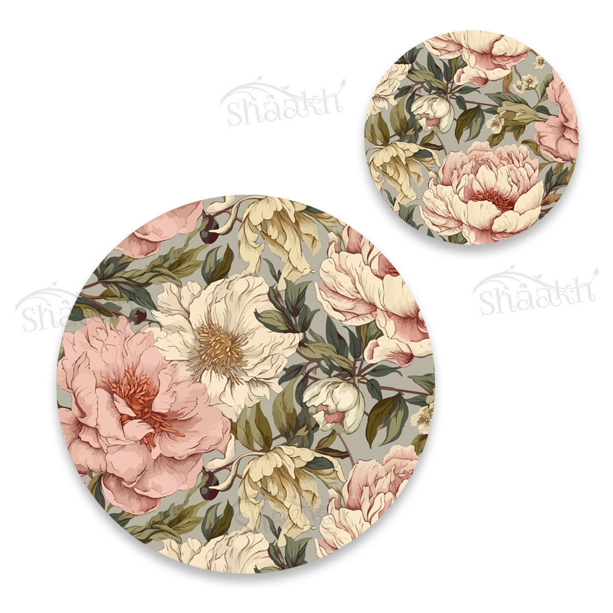 Peonies Elegance Coordinated Set | TWC 094 (8 Mats, 4 Trivets)