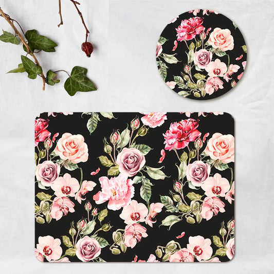 Orchid, Roses and Peony flowers Coordinated Mats & Trivets Set | TWC 020 ( 8 Mats, 4 Trivets )