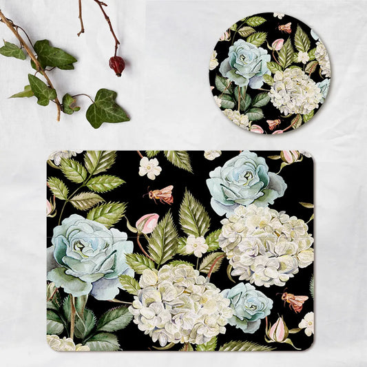 Hydrangeas and Roses Coordinated Mats & Trivets Set | TWC 072 ( 8 Mats, 4 Trivets )