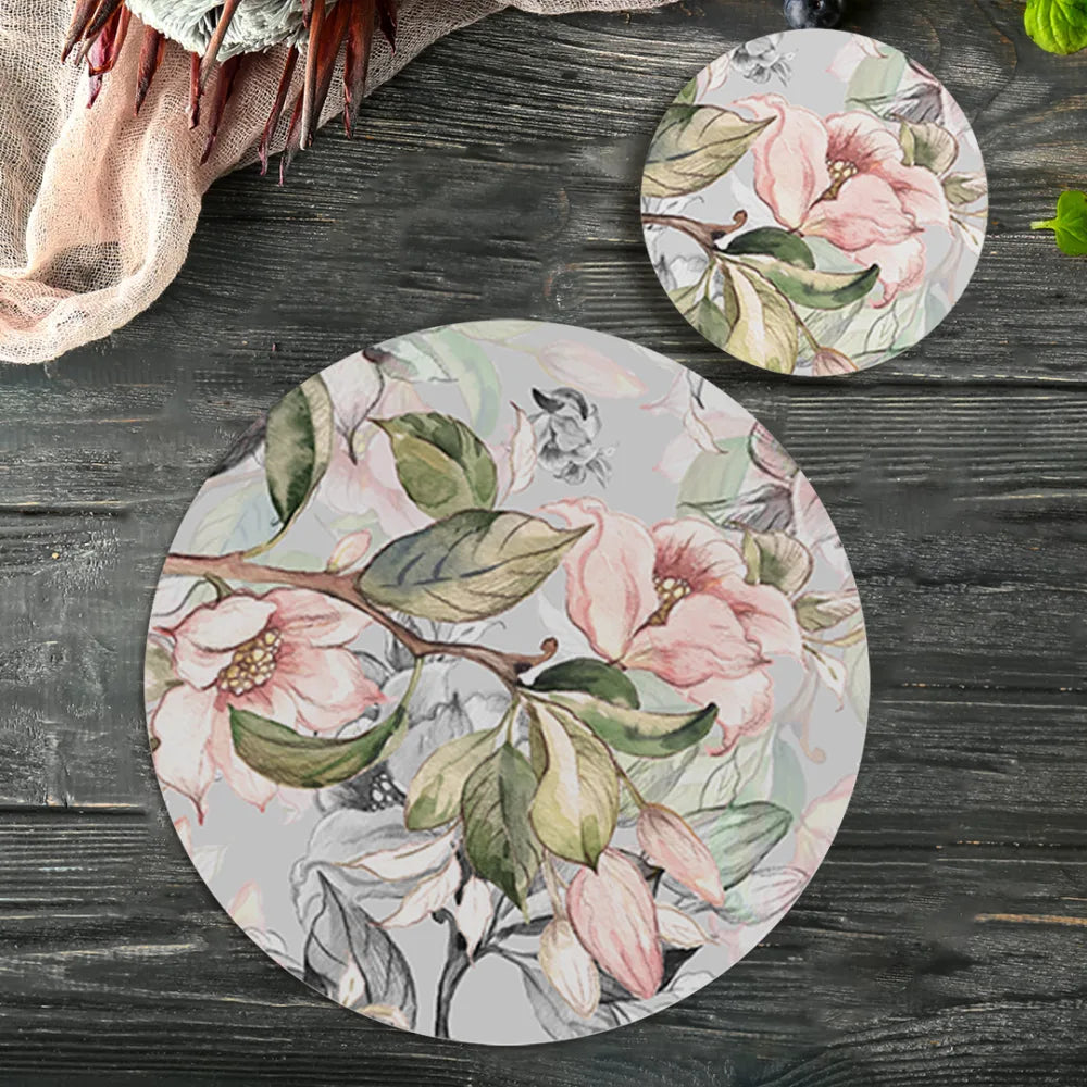 Spring branches on pale blue background Coordinated Mats & Trivets Set | TWC 073 ( 8 Mats, 4 Trivets )