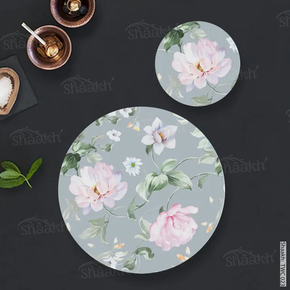 Watercolor Roses Coordinated Mats & Trivets Set | TWC 023 (8 Mats, 4 Trivets)