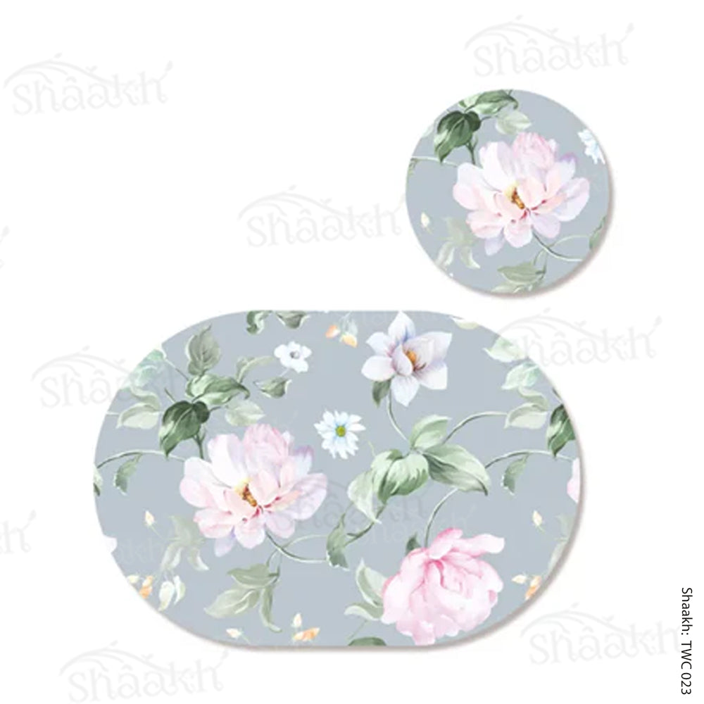 Watercolor Roses Coordinated Mats & Trivets Set | TWC 023 (8 Mats, 4 Trivets)