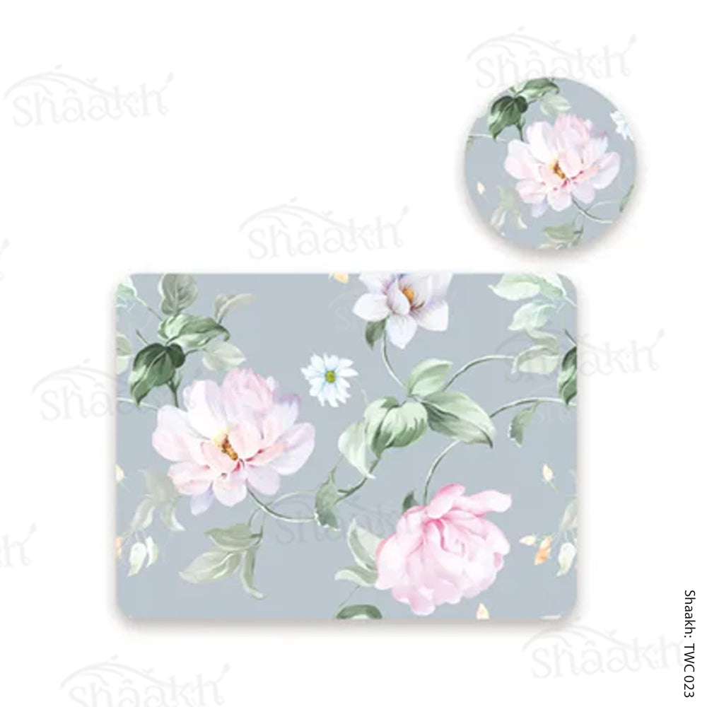 Watercolor Roses Coordinated Mats & Trivets Set | TWC 023 (8 Mats, 4 Trivets)