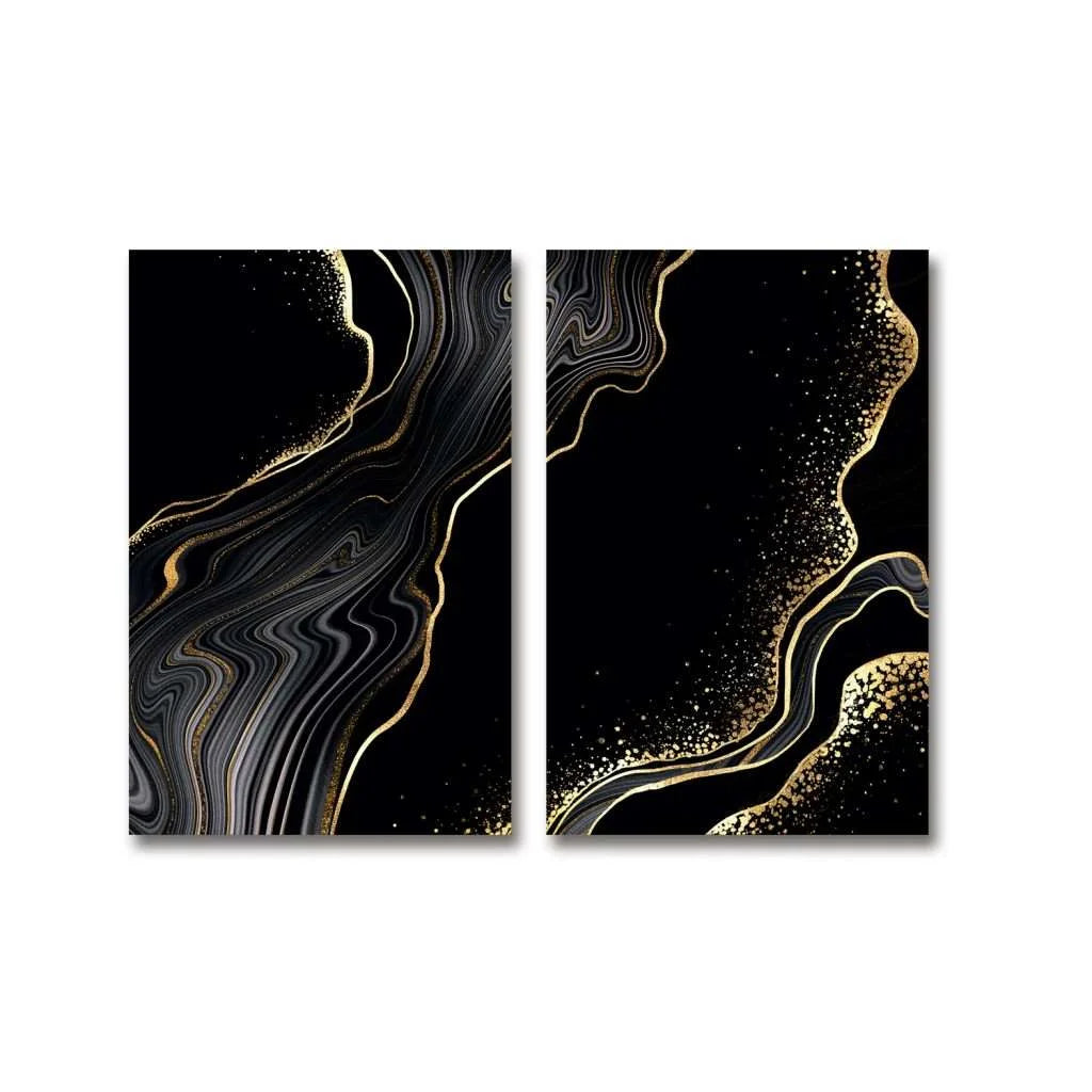 Black Agate with Golden Veins, Modern Fluid Art