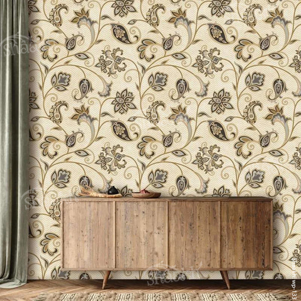 Arabic ornamental flowers on chevron background wallpaper | WP 133