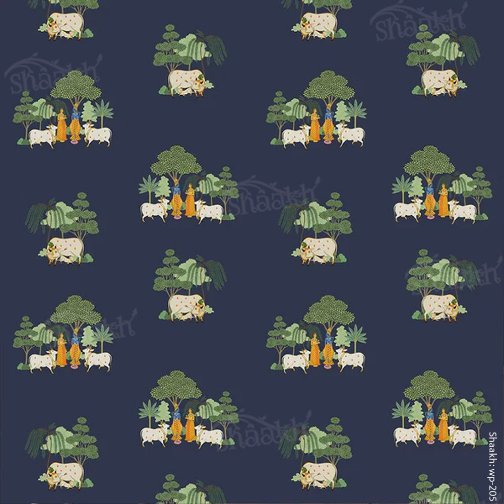 Vrajbhoomi — krishna design wallpaper by Shaakh, handcrafted in India