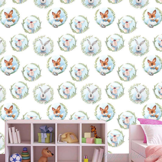 “Bunny & Piglet” Nursery Wallpaper | WP 019