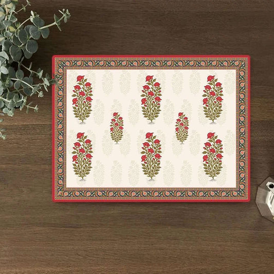 Mughal Motifs with ethnic border Table Mat | TM 009 (set of 2)