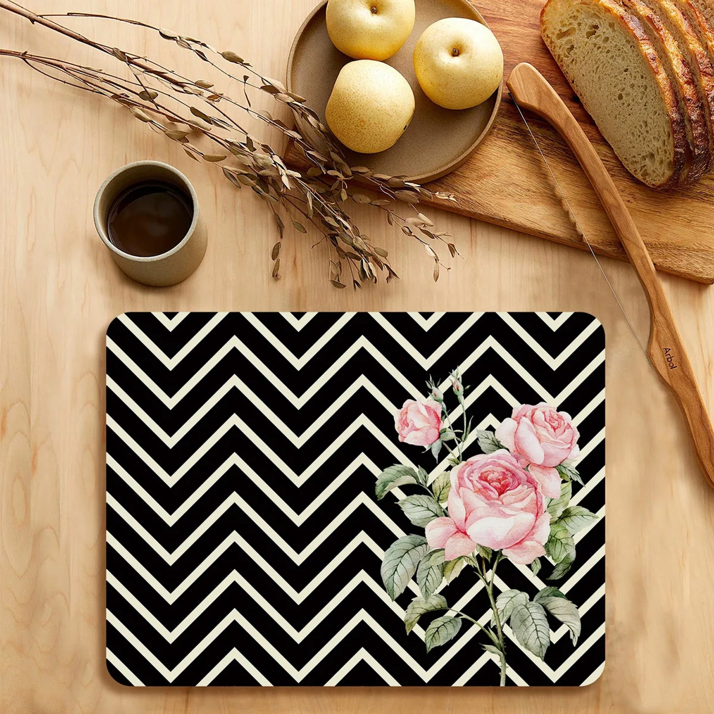 Roses On chevron Background Tablemats | TM 082 (set of 2)