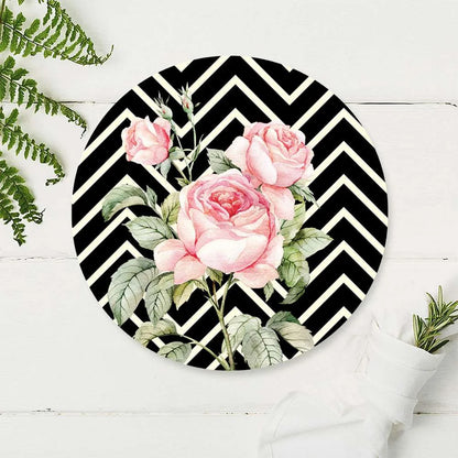 Roses On chevron Background Trivets | CST 051 (set of 2)