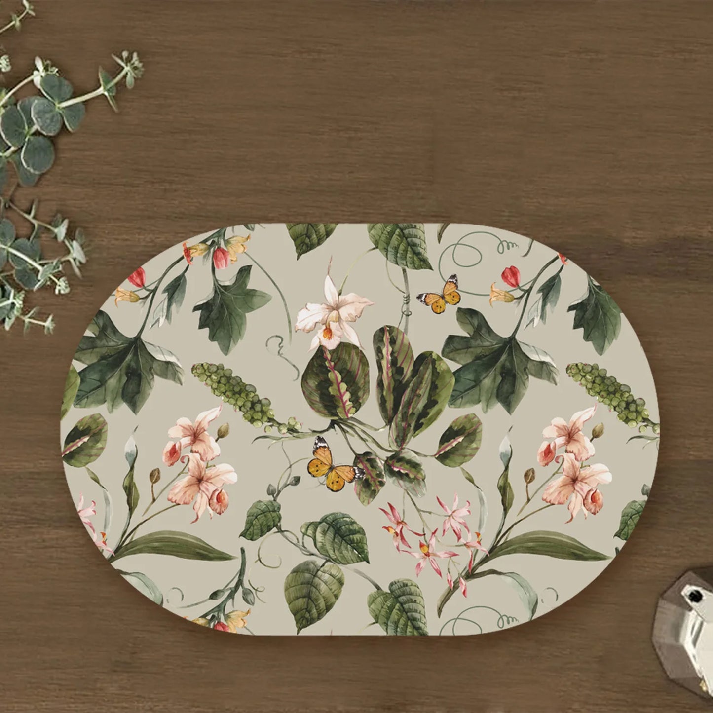 Exotic tropical orchids and green leaves Table Mat | TM 025 (set of 2)