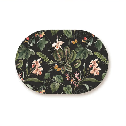 Exotic tropical orchids and green leaves Table Mat-Black | TM 031 (set of 2)